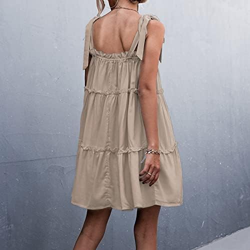 Kadın Dökümlü Elbise, Kadın Fırfır Katmanlı yaz elbisesi 2023 Kare Boyun Sundress Strappy Casual Mini Elbise Katı Gömlek