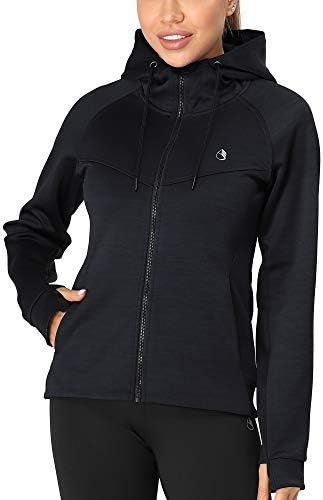 ıcyzone Egzersiz Parça Ceketler Kadınlar için Atletik Egzersiz Koşu fermuarlı kapüşonlu kıyafet Başparmak Delikleri ile