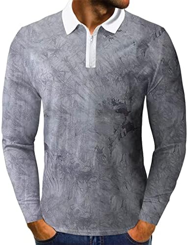 XXBR Erkek Fermuar polo gömlekler Uzun Kollu Yaka Yaka Üstleri Moda 3D Dijital Batik Baskı Slim Fit Casual Golf Gömlek erkek
