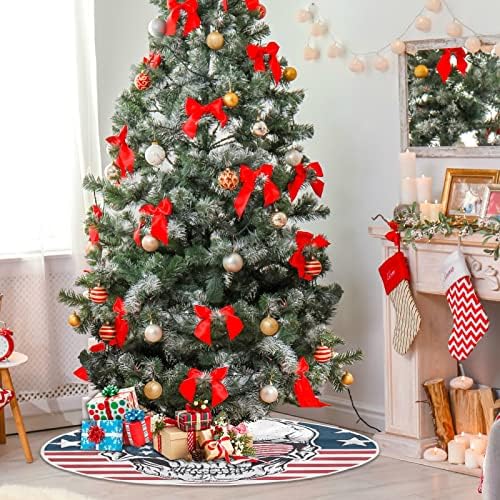 Oarencol Amerikan Bayrağı Kafatası Yıldız Şerit Noel Ağacı Etek 36 inç Noel Tatil Parti Ağacı Mat Süslemeleri