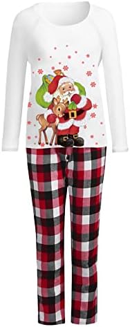 Noel Pijama Aile için 2022 Sevimli Noel Santa Ren Geyiği Kırmızı Kar Tanesi Desenleri Baskı Üst Ekose Pantolon Pjs Setleri