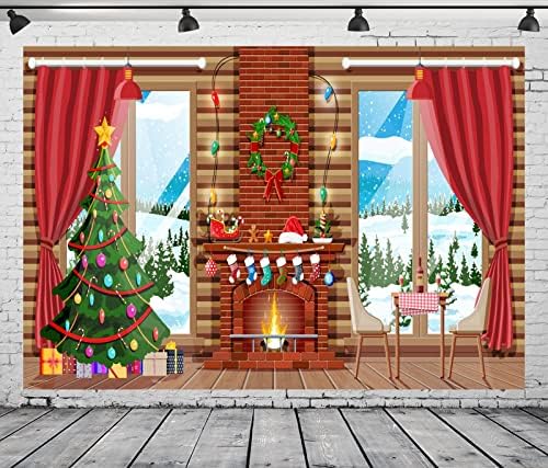 BELECO 10x8ft Kumaş Karikatür Noel Zemin Noel Odası Şömine Zemin Pencere Kış Sahne Beyaz Orman Kar Taneleri Kış Harikalar