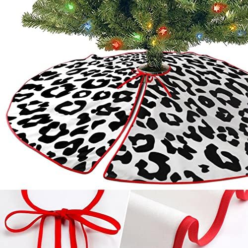Kar Siyah ve Beyaz Leopar Baskı Noel Ağacı Etek Yumuşak Peluş Kırmızı Kaplı Noel Partisi Şenlikli Süslemeleri Kapalı Açık